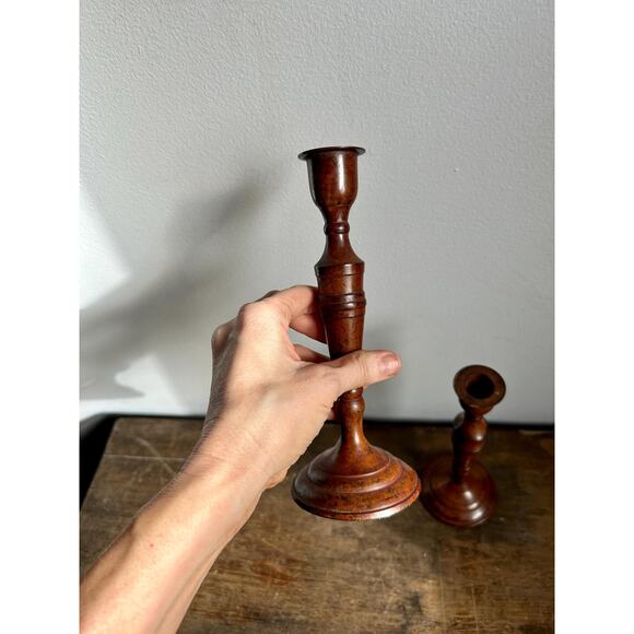 Vintage Pair of Brass Candlesticks with Patina | Vintage Home Decor - Picture 5 of 7